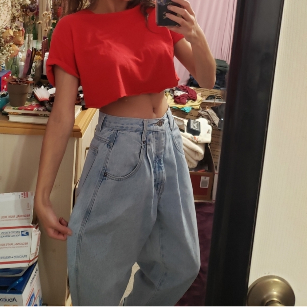 Vintage Brittania Light Wash Denim High Rise Tapered Leg Baggy "Mom" Jeans - Picture 6 of 17
